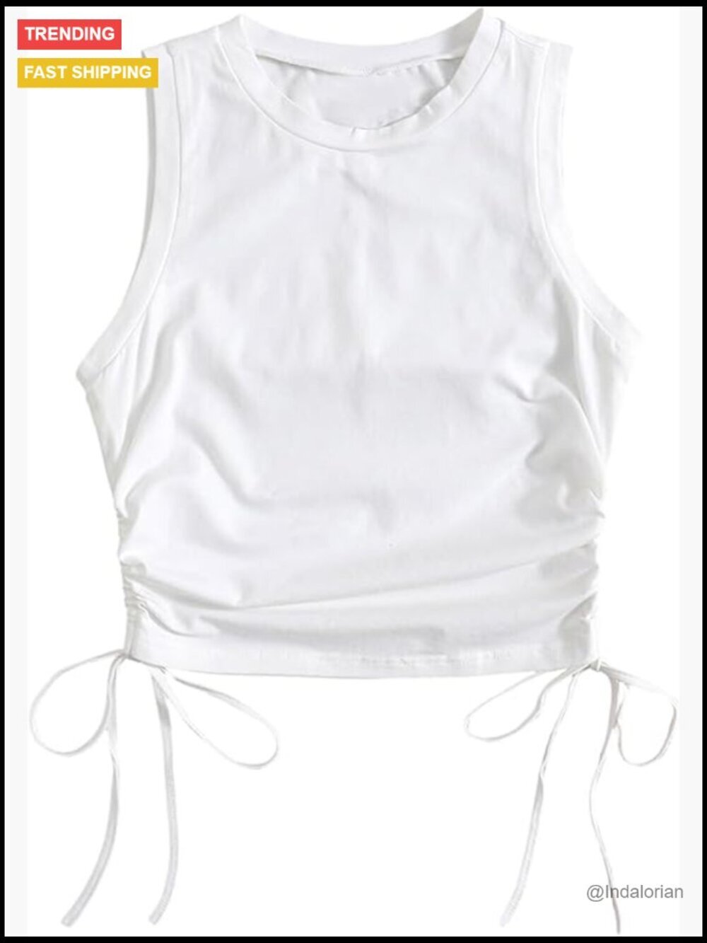 Ruched Drawstring Side Tank Top Crew Neck Sleeveless Fitted Crop Top